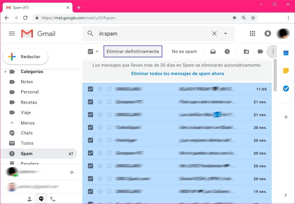 Eliminar spam Gmail